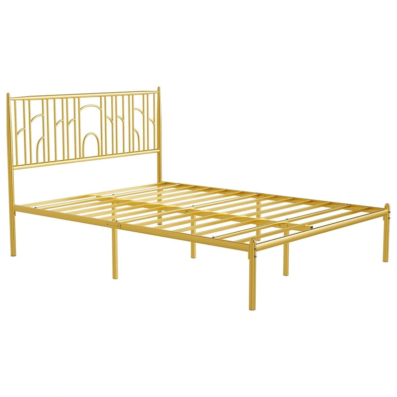 Lit plateforme grand format avec montants décoratifs à embouts et rangement sous le lit, aucun sommier tapissier requis