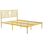 Lit plateforme grand format avec montants décoratifs à embouts et rangement sous le lit, aucun sommier tapissier requis