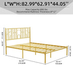 Lit plateforme grand format avec montants décoratifs à embouts et rangement sous le lit, aucun sommier tapissier requis