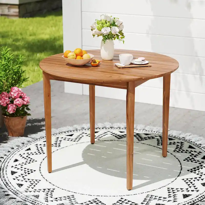 Table à Manger Ronde d'Extérieur pour 4 Personnes 91 cm Bois d'Acacia - Voir Détails