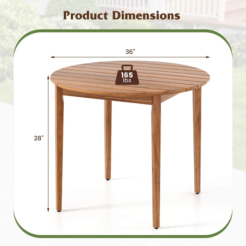 Table à Manger Ronde d'Extérieur pour 4 Personnes 91 cm Bois d'Acacia - Voir Détails