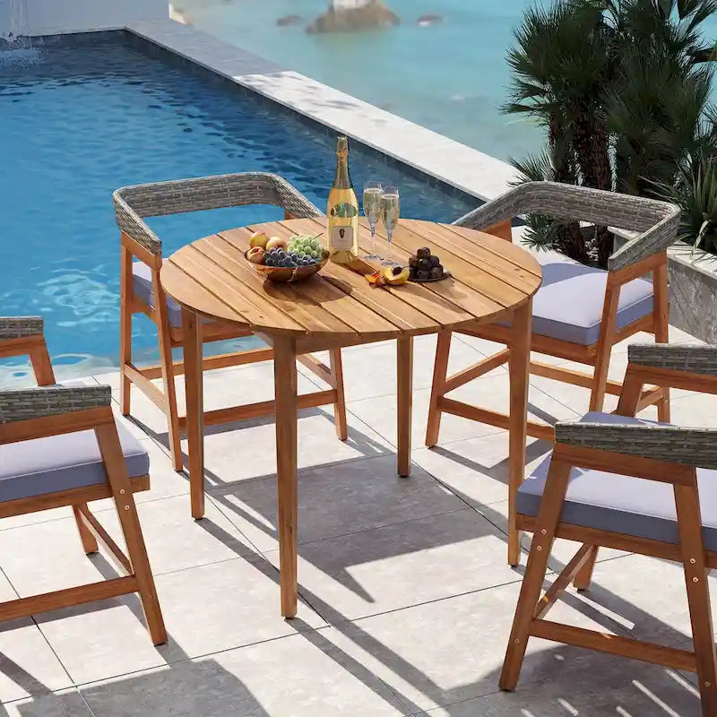 Table à Manger Ronde d'Extérieur pour 4 Personnes 91 cm Bois d'Acacia - Voir Détails