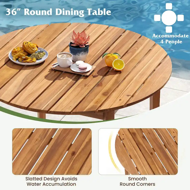 Table à Manger Ronde d'Extérieur pour 4 Personnes 91 cm Bois d'Acacia - Voir Détails