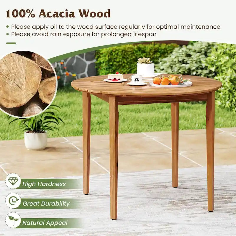 Table à Manger Ronde d'Extérieur pour 4 Personnes 91 cm Bois d'Acacia - Voir Détails