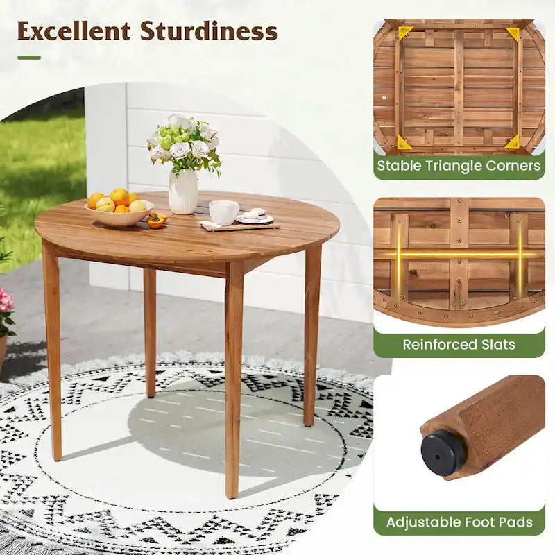 Table à Manger Ronde d'Extérieur pour 4 Personnes 91 cm Bois d'Acacia - Voir Détails