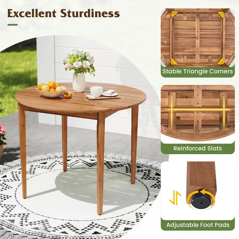 Table à Manger Ronde d'Extérieur pour 4 Personnes 91 cm Bois d'Acacia - Voir Détails