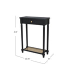 Table d'appoint console en bois massif à 1 tiroir avec étagère en rotin