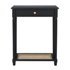 Table d'appoint console en bois massif à 1 tiroir avec étagère en rotin