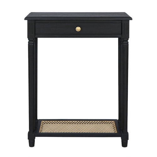 Table d'appoint console en bois massif à 1 tiroir avec étagère en rotin