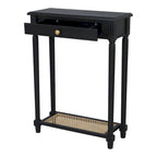 Table d'appoint console en bois massif à 1 tiroir avec étagère en rotin