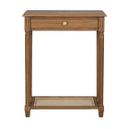 Table d'appoint console en bois massif à 1 tiroir avec étagère en rotin