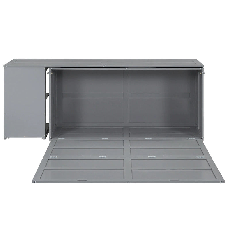 Lit escamotable avec bureau rotatif et étagères – Design peu encombrant en pin et MDF