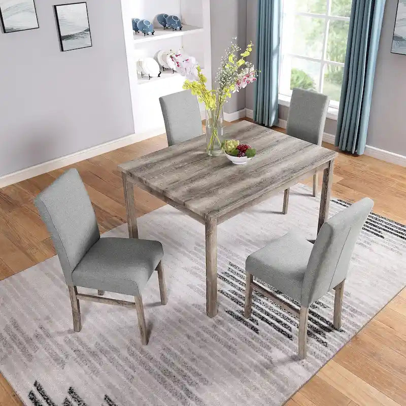 Ensemble de salle à manger rustique 5 pièces avec table rectangulaire compacte et 4 chaises rembourrées