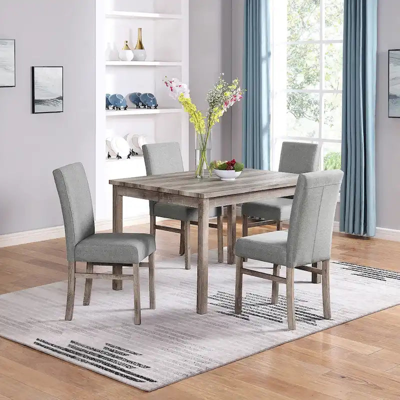 Ensemble de salle à manger rustique 5 pièces avec table rectangulaire compacte et 4 chaises rembourrées