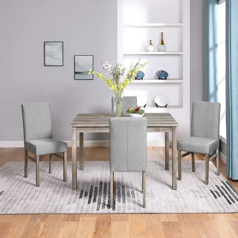 Ensemble de salle à manger rustique 5 pièces avec table rectangulaire compacte et 4 chaises rembourrées