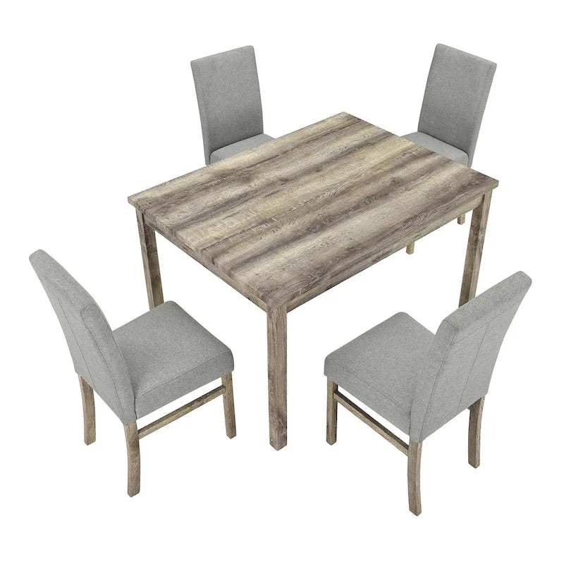 Ensemble de salle à manger rustique 5 pièces avec table rectangulaire compacte et 4 chaises rembourrées