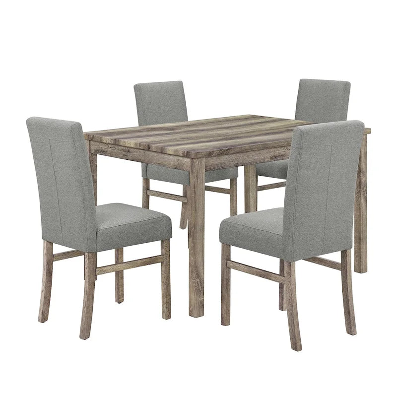 Ensemble de salle à manger rustique 5 pièces avec table rectangulaire compacte et 4 chaises rembourrées