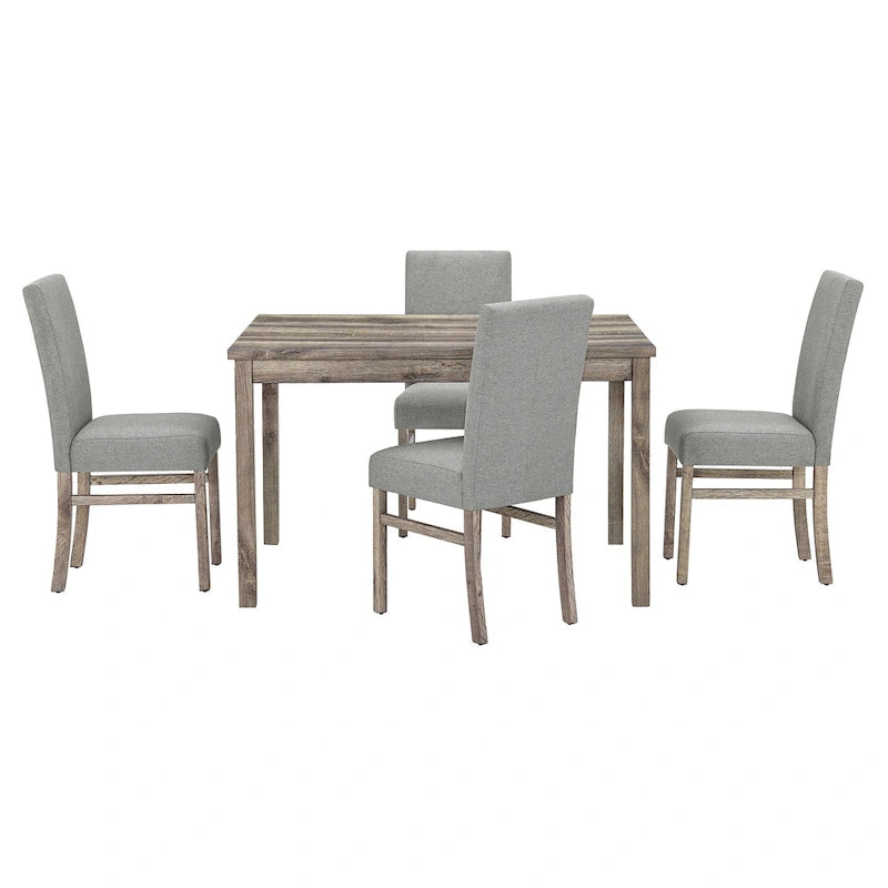 Ensemble de salle à manger rustique 5 pièces avec table rectangulaire compacte et 4 chaises rembourrées