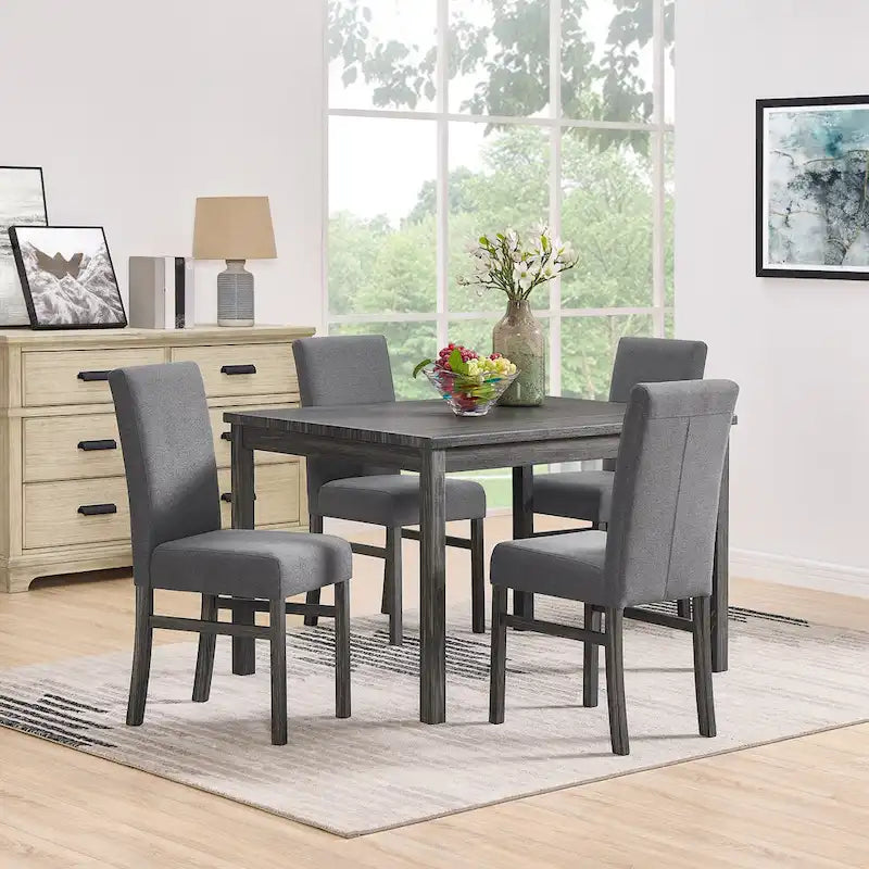 Ensemble de salle à manger rustique 5 pièces avec table rectangulaire compacte et 4 chaises rembourrées