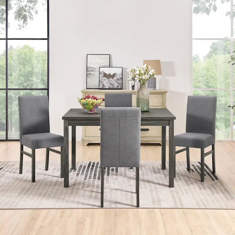 Ensemble de salle à manger rustique 5 pièces avec table rectangulaire compacte et 4 chaises rembourrées