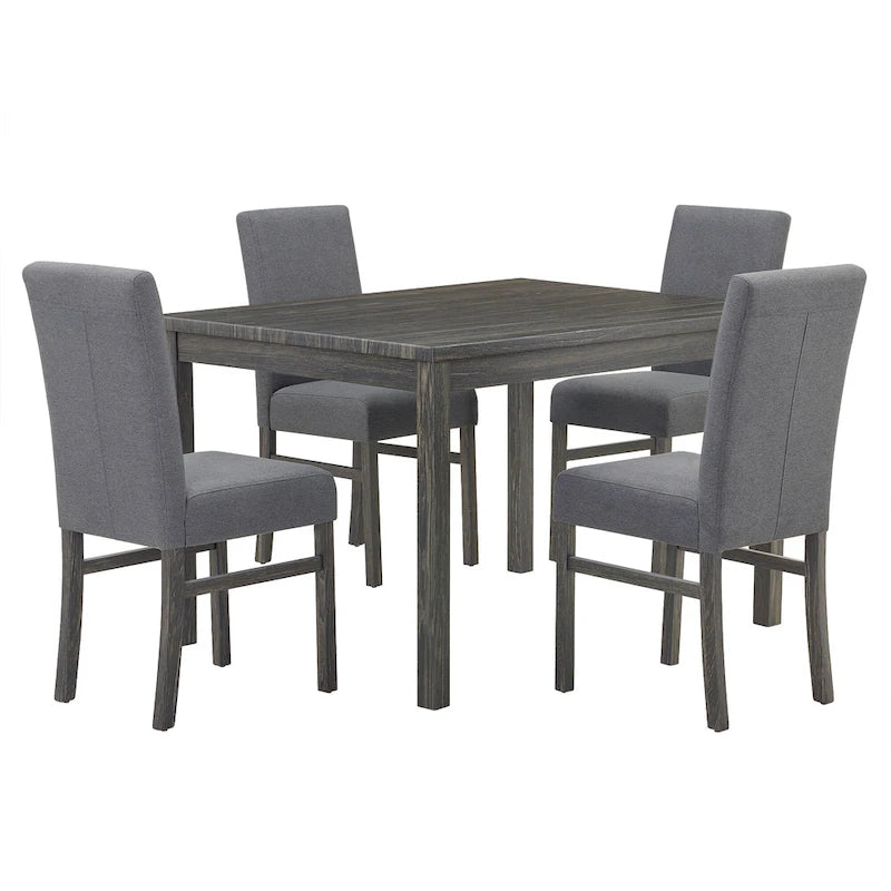 Ensemble de salle à manger rustique 5 pièces avec table rectangulaire compacte et 4 chaises rembourrées