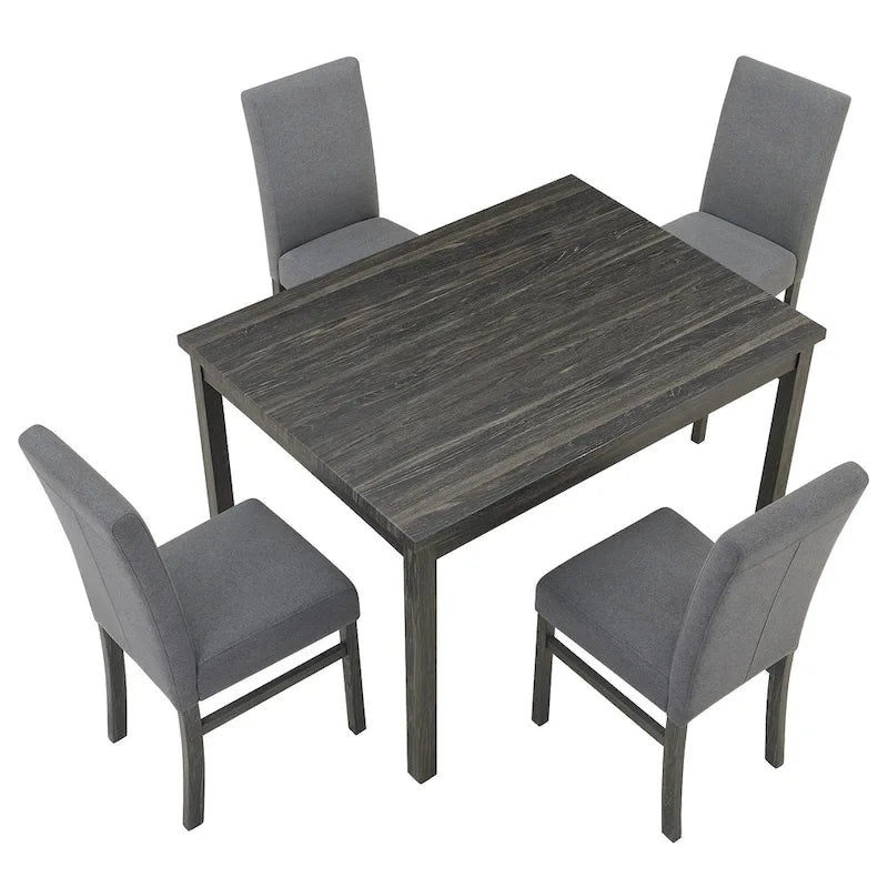 Ensemble de salle à manger rustique 5 pièces avec table rectangulaire compacte et 4 chaises rembourrées