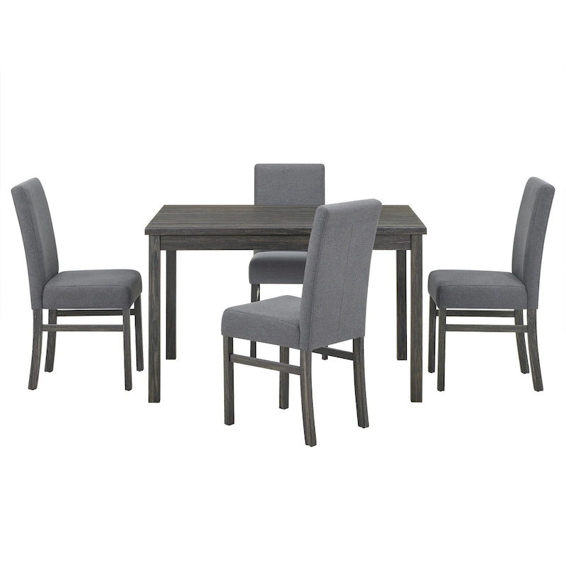 Ensemble de salle à manger rustique 5 pièces avec table rectangulaire compacte et 4 chaises rembourrées
