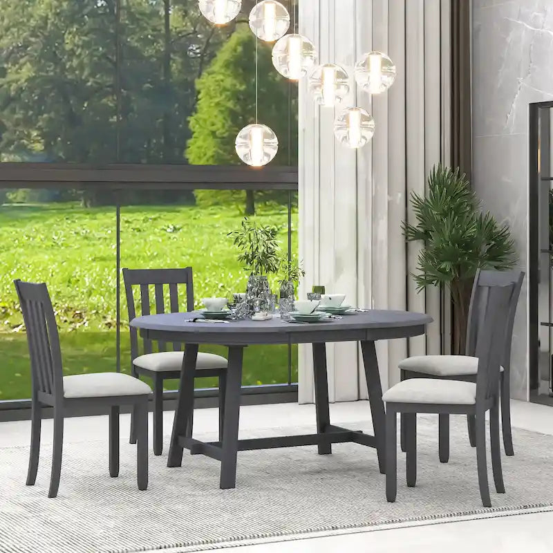 Ensemble de salle à manger 5 pièces en bois avec table ronde extensible et 4 chaises