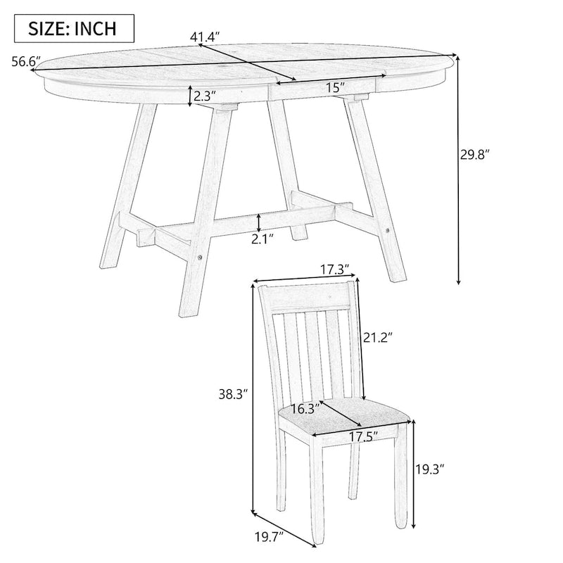 Ensemble de salle à manger 5 pièces en bois avec table ronde extensible et 4 chaises