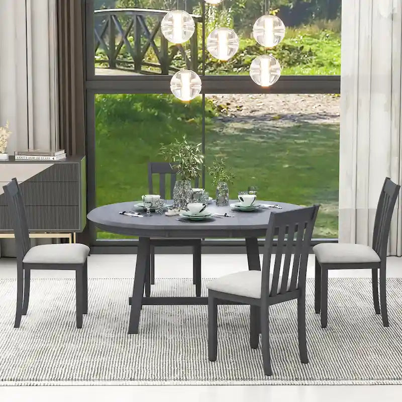 Ensemble de salle à manger 5 pièces en bois avec table ronde extensible et 4 chaises