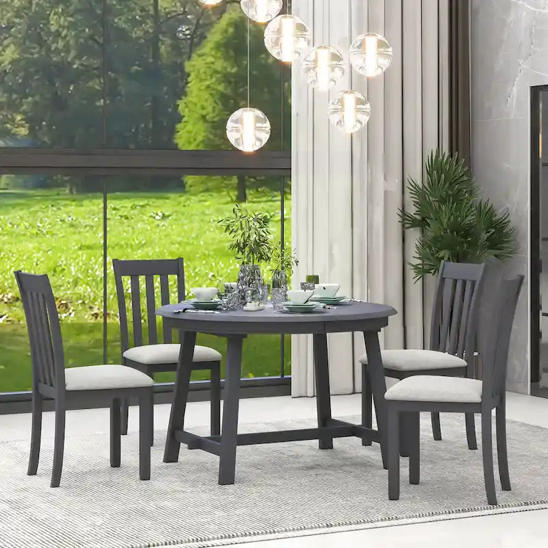 Ensemble de salle à manger 5 pièces en bois avec table ronde extensible et 4 chaises