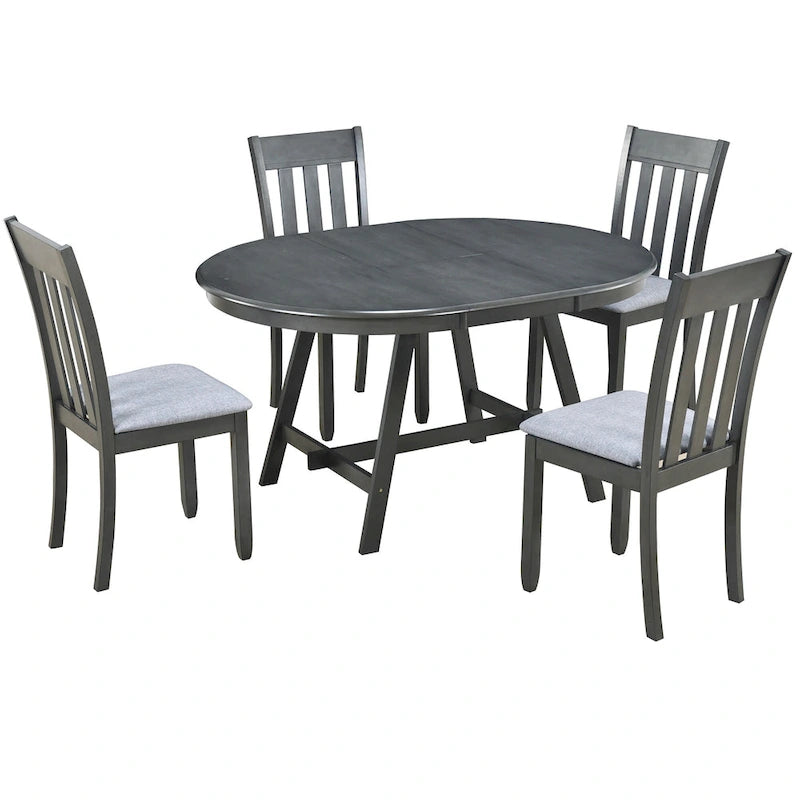 Ensemble de salle à manger 5 pièces en bois avec table ronde extensible et 4 chaises