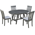 Ensemble de salle à manger 5 pièces en bois avec table ronde extensible et 4 chaises