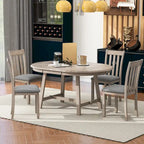 Ensemble de salle à manger 5 pièces en bois avec table ronde extensible et 4 chaises