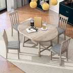 Ensemble de salle à manger 5 pièces en bois avec table ronde extensible et 4 chaises