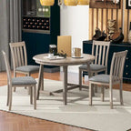 Ensemble de salle à manger 5 pièces en bois avec table ronde extensible et 4 chaises
