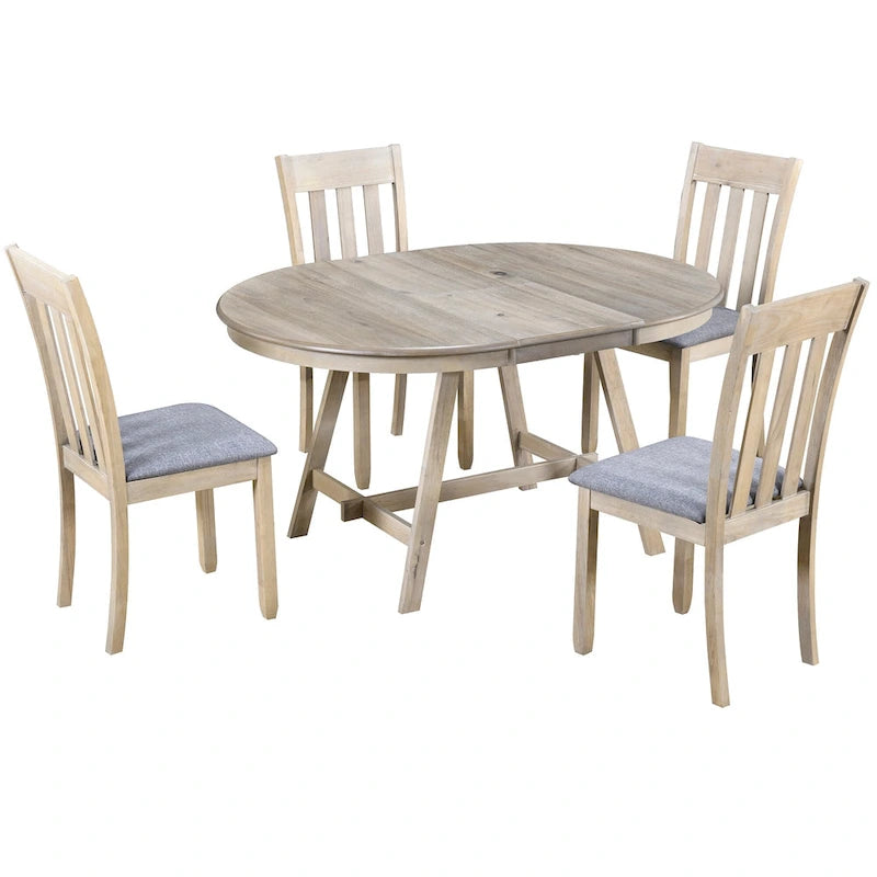 Ensemble de salle à manger 5 pièces en bois avec table ronde extensible et 4 chaises