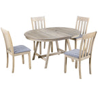 Ensemble de salle à manger 5 pièces en bois avec table ronde extensible et 4 chaises