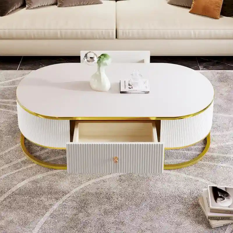 47.2 Table basse moderne avec décor en métal doré et tiroirs intégrés