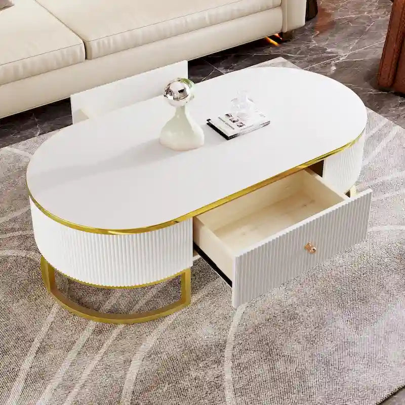 47.2 Table basse moderne avec décor en métal doré et tiroirs intégrés