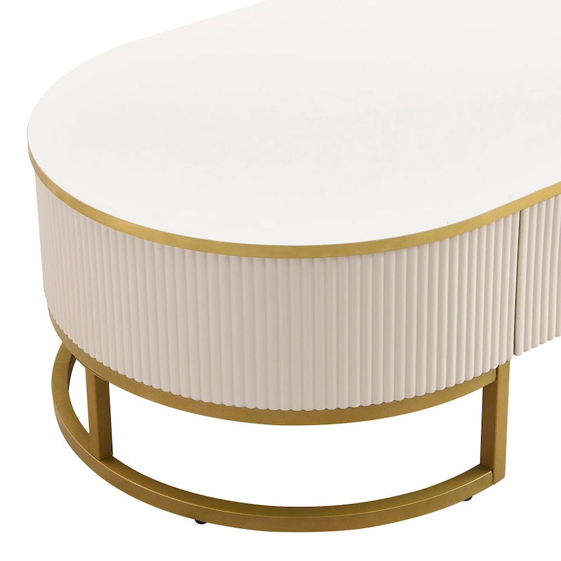 47.2 Table basse moderne avec décor en métal doré et tiroirs intégrés