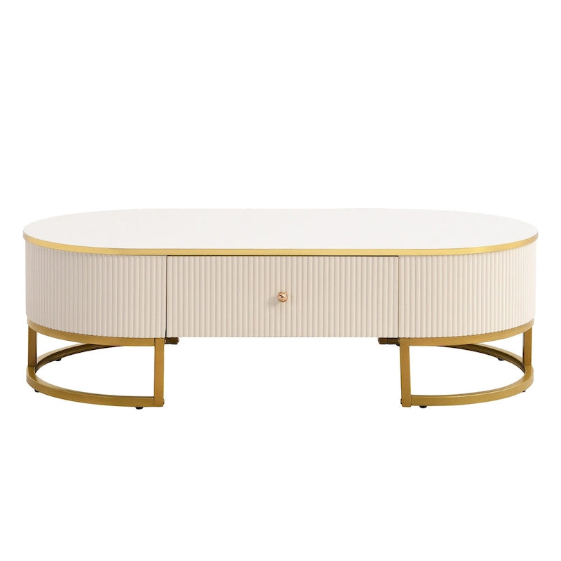 47.2 Table basse moderne avec décor en métal doré et tiroirs intégrés