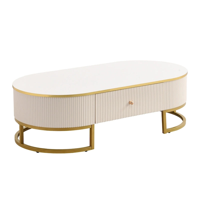 47.2 Table basse moderne avec décor en métal doré et tiroirs intégrés