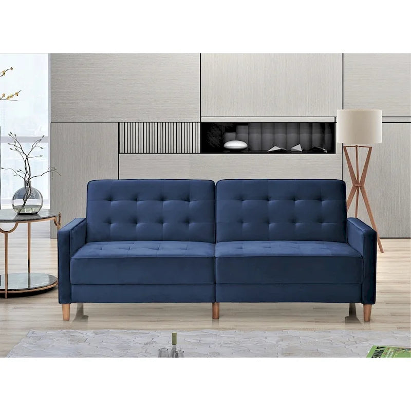 Canapé convertible en velours capitonné