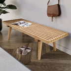Banc d'entrée en bois naturel de 48 po à plateforme rectangulaire, design moderne à lattes pour salon, maison et bureau