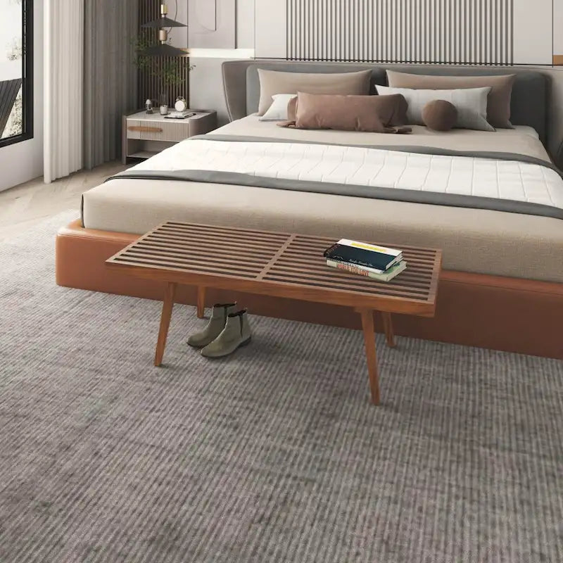 Banc d'entrée en bois naturel de 48 po à plateforme rectangulaire, design moderne à lattes pour salon, maison et bureau