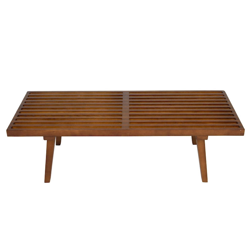Banc d'entrée en bois naturel de 48 po à plateforme rectangulaire, design moderne à lattes pour salon, maison et bureau
