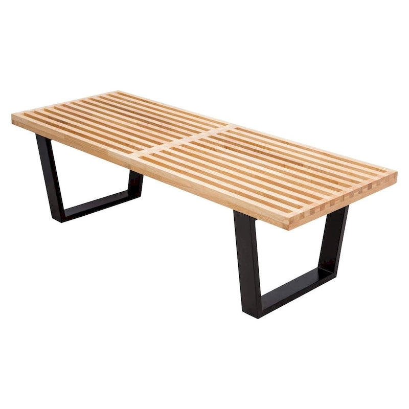 Banc d'entrée en bois naturel de 48 po à plateforme rectangulaire, design moderne à lattes pour salon, maison et bureau