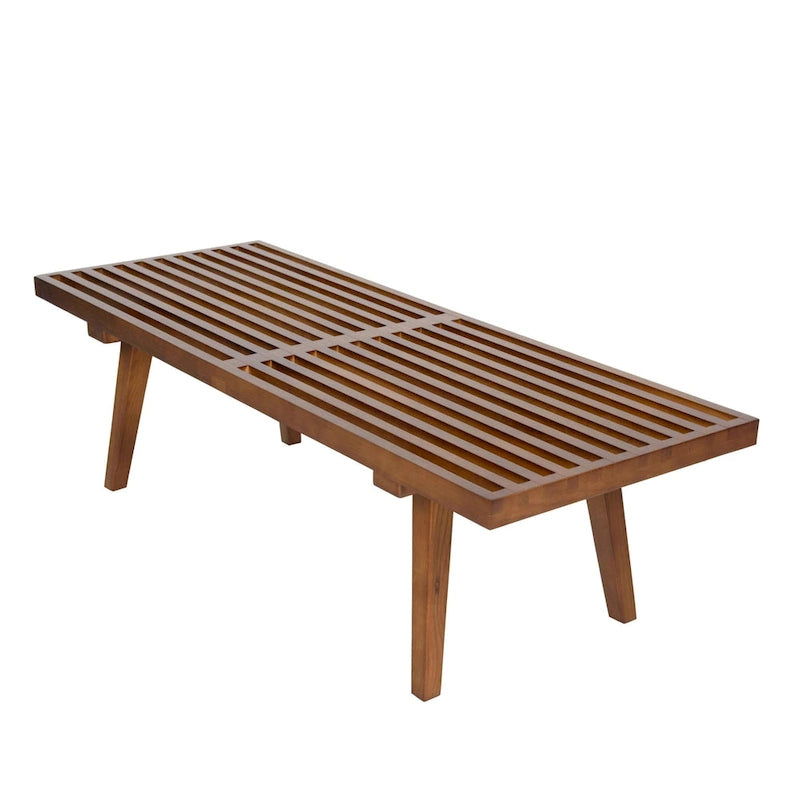 Banc d'entrée en bois naturel de 48 po à plateforme rectangulaire, design moderne à lattes pour salon, maison et bureau