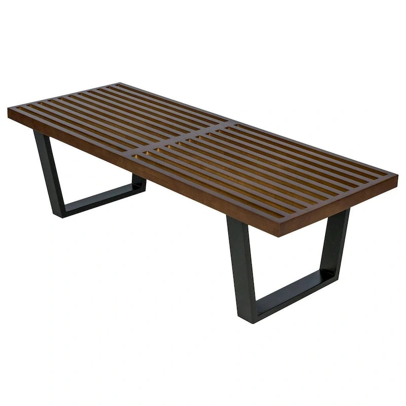Banc d'entrée en bois naturel de 48 po à plateforme rectangulaire, design moderne à lattes pour salon, maison et bureau